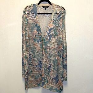 Ulla Popken Plus Size Muted Pastel Button Down Knit Duster Cardigan
